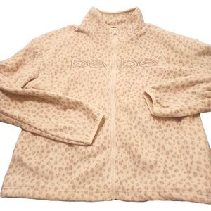 Bebe NWT Polar Fleece Leopard Full Zip Jacket Ivory Super Soft Sz Large